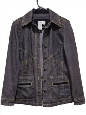 Lanasport Black/Charcol Stretch Denim Fitted Jacket Western Stitch Details Sz 6